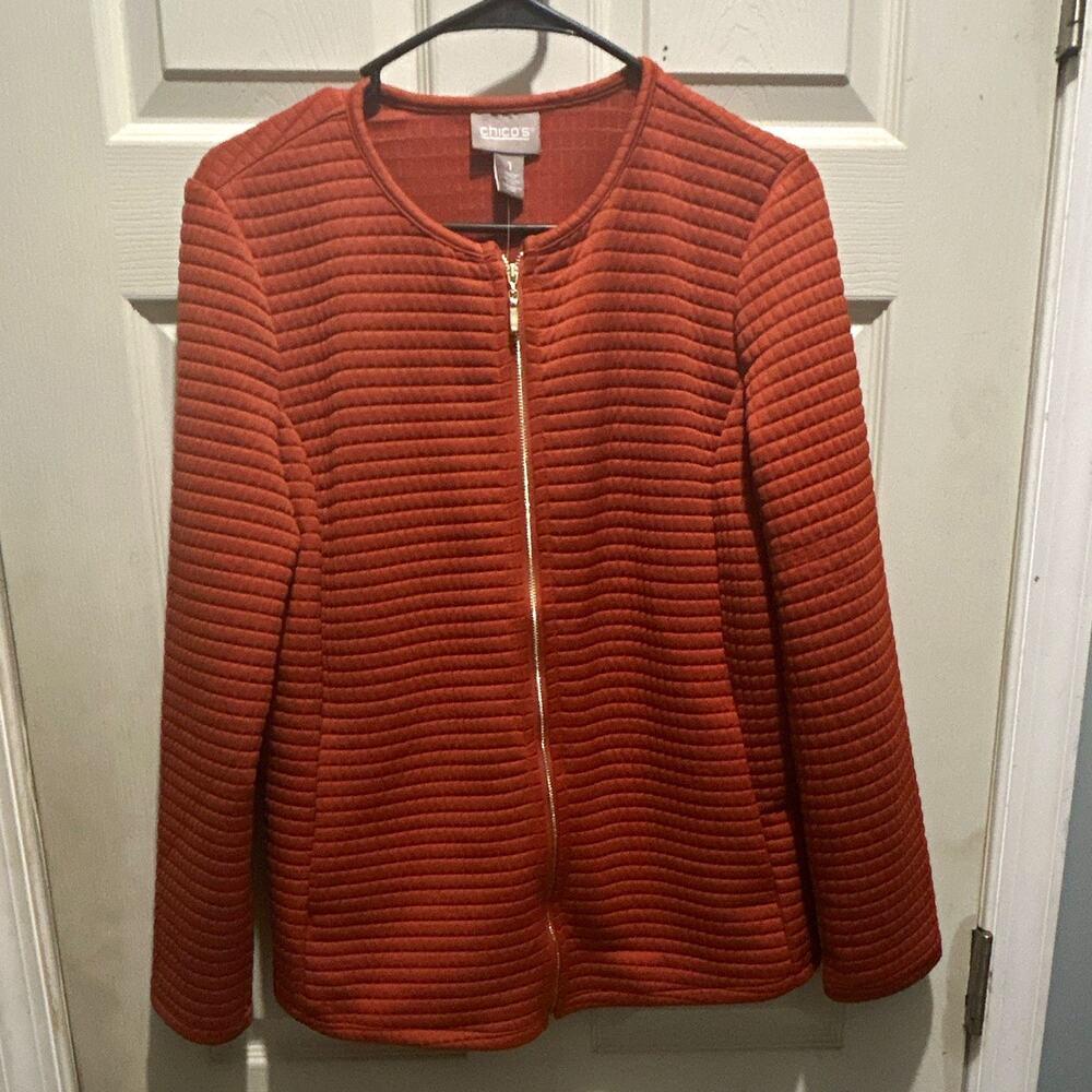 Chico’s Tuxedo Knit Zip Jacket Women’s Size 1 Rustic Orange NWT $59.95